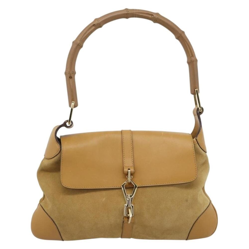 Gucci Bamboo Suede Jackie Shoulder Bag Beige